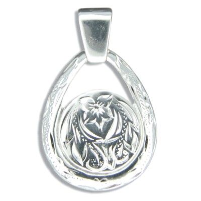 Sterling Silver Hawaiian Plumeria and Scroll with Oval Shaped Pendant 