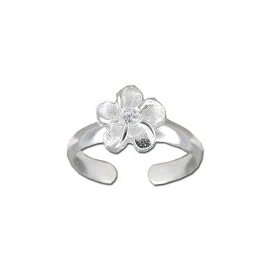 Sterling Silver 8mm Hawaiian Plumeria with CZ Design Toe Ring