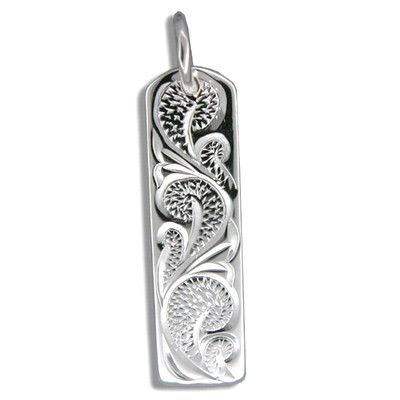 Sterling Silver Hawaiian Scroll with Long Bar Shaped Pendant