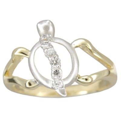Sterling Silver Two Tone Cut-Out Hawaiian HONU Ring with Clear CZ