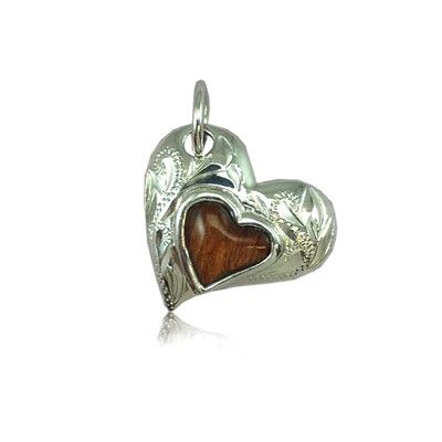 Sterling Silver Hawaiian Koa Wood Heart Shaped Pendant