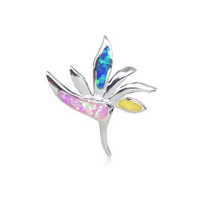Sterling Silver Hawaiian Bird of Paradise Rainbow Opal Pendant