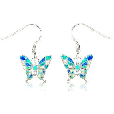 Sterling Silver Hawaiian Butterfly Shaped Rainbow Opal Earrings with Fish Wires