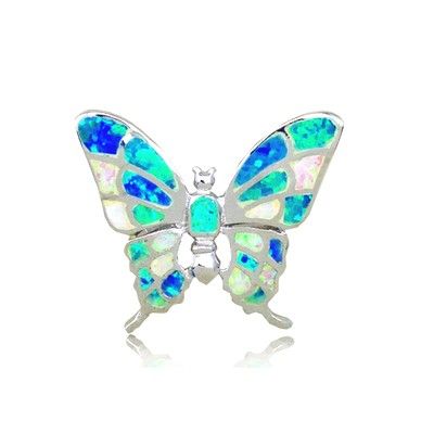 Sterling Silver Hawaiian Butterfly Shaped Rainbow Opal Pendant