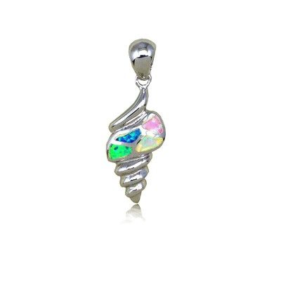 Sterling Silver Hawaiian Sea Shell Shaped Rainbow Opal Pendant