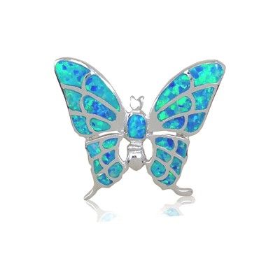 Sterling Silver Hawaiian Butterfly Shaped Blue Opal Pendant