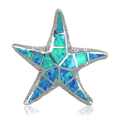 Sterling Silver Hawaiian 30MM Starfish Shaped Blue Opal Slide Pendant