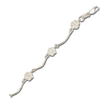 Sterling Silver 8MM Hawaiian Hibiscus and Long Bar Design Anklet