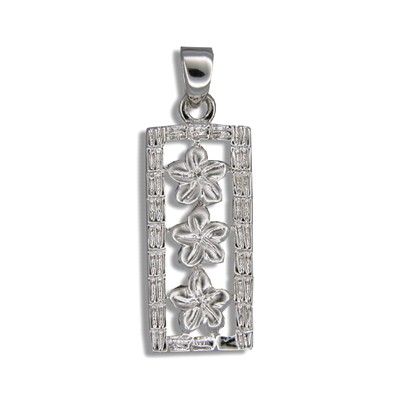 Petit Rhodium Laiton wirework Hawaiian Plumeria Freeform Abalone Shell Pendentif