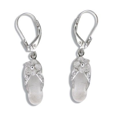 Sterling Silver Hawaiian 6mm Plumeria and Slipper with Lever Back Earrings