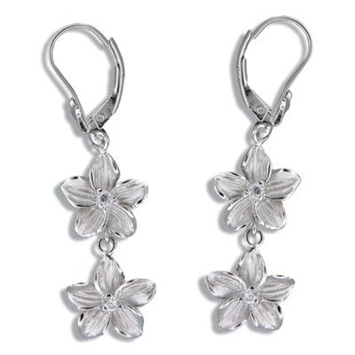 Sterling Silver Double 10MM Hawaiian Plumeria with Lever Back Earrings