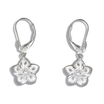 Sterling Silver 12MM Hawaiian Plumeria with Lever Back Earrings