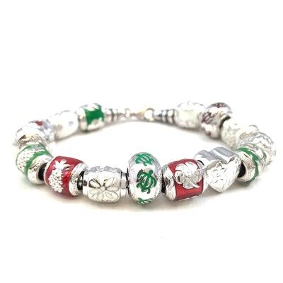 Sterling Silver Christmas Bead Bracelet with Screw End