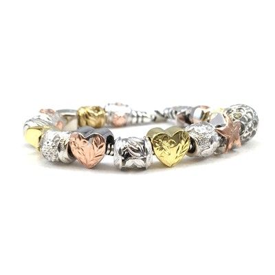 Sterling Silver Valentine's Day Bead Bracelet with Screw End