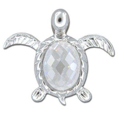 Sterling Silver Hawaiian Honu with Clear CZ Slider Pendant