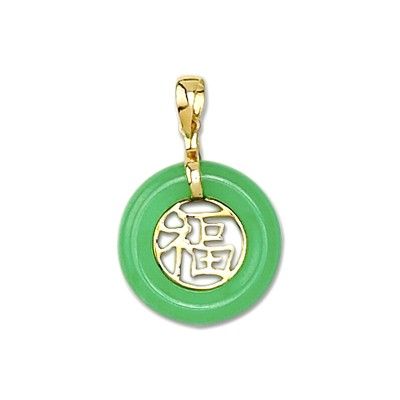 14KT Yellow Gold Chinese Good Fortune Green Jade Pendant