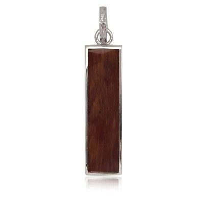 Sterling Silver Hawaiian Koa Wood Long Bar Shaped Pendant (L)
