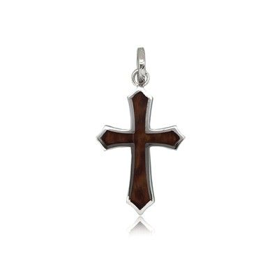 Sterling Silver Hawaiian Koa Wood Cross Shaped Pendant (S)