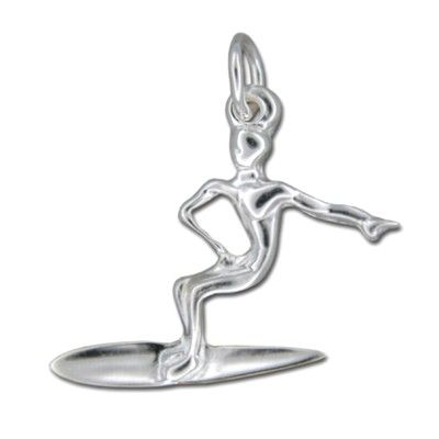 Sterling Silver Hawaiian 3D Surfer with Surfboard Shaped Pendant