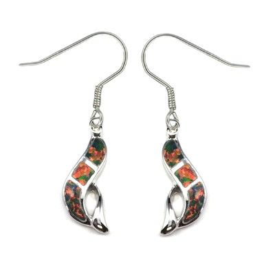 Sterling Silver Hawaiian Dolphin with Red Fire Opal Fish Wire Earrings