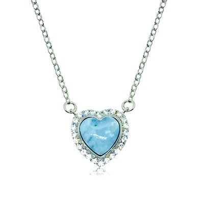 Sterling Silver and Genuine heart Shape Larimar CZ Halo Necklace