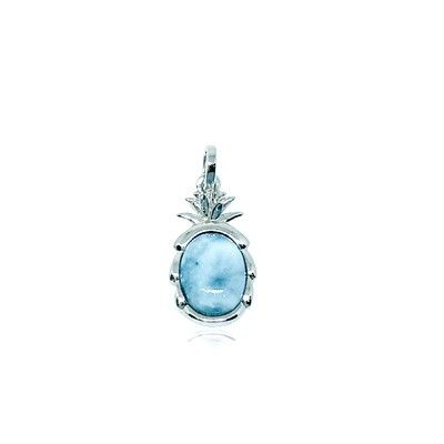 Sterling Silver and Genuine Larimar Small Pineapple Pendant