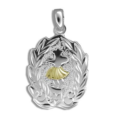 Sterling Silver Yellow Gold Coated Kahiko Maile Hula Dancer Pendant