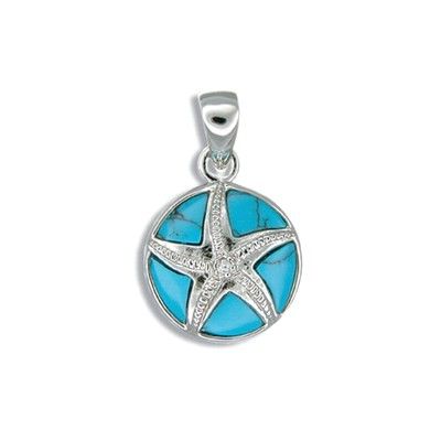 Sterling Silver Hawaiian Sand Dollar with Blue Turquoise CZ Pendant