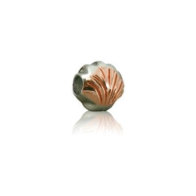 Sterling Silver Hawaiian Rhodium Rose Clam Shell  Bead Charm