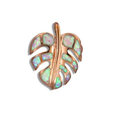 Sterling Silver 15MM Hawaiian Monstera Leaf Pink Opal Pendant