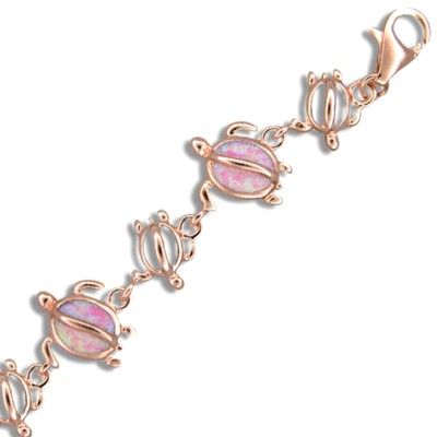 Sterling Silver Hawaiian Honu Pink Opal Bracelet