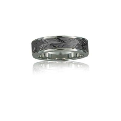 Sterling Silver Hawaiian Black Rhodium Two Tone Maile 6mm Ring Band