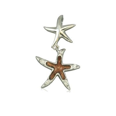 Sterling Silver Hawaiian Koa Wood Double Starfish Pendant