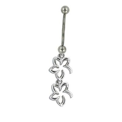 Sterling Silver Tiffany Style Double Hawaiian Plumeria Belly Button Ring