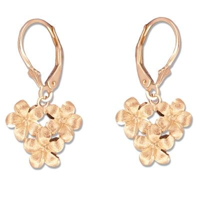 14kt Rose Gold 8mm Plumeria Blossoms Lever Back Earrings