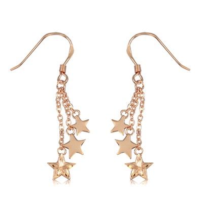 Fine Engraved Sterling Silver Rose Gold Plated Triple Hawaiian Star Dangling Earrings