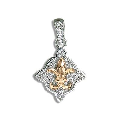Fine Engraved Sterling Silver Rose Gold Coated Hawaiian Fleur De Lis with Diamond Shaped Pendant