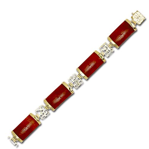 14KT Yellow Gold Chinese Characters with Red Jade Bracelet
