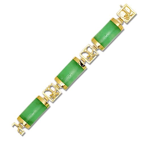 14KT Yellow Gold Green Jade Bracelet with 14KT Gold Palm Tree Filigree