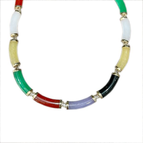 14KT Yellow Gold Multi-color Jade Necklace (16 inches)
