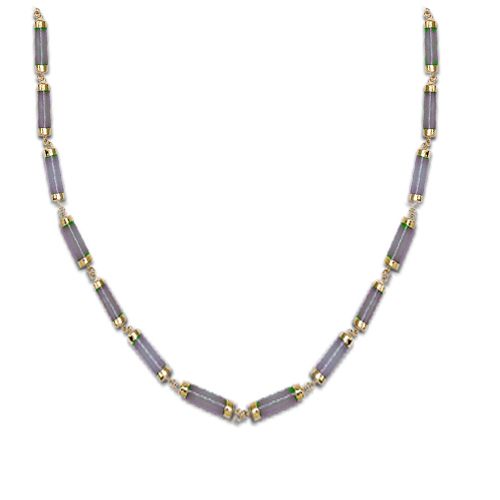 14KT Yellow Gold Purple Jade Link Necklace (16 inches)