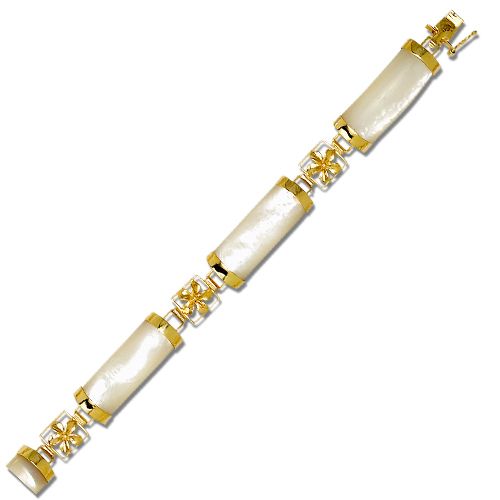 14KT Yellow Gold Cut-In Plumeria with MOP (Mother of Pearl Shell) Bracelet