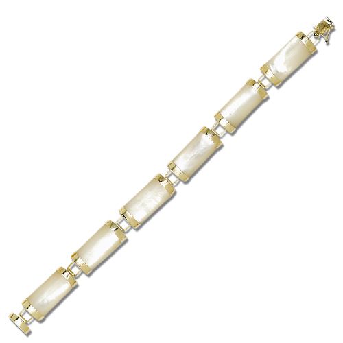 14KT Yellow Gold Good Fortune MOP (Mother of Pearl Shell) Short Bar Bracelet