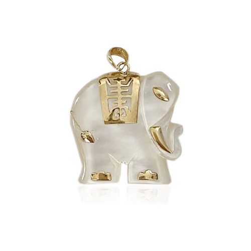 14KT Yellow Gold Elephant Shaped with Mother of Pearl Pendant