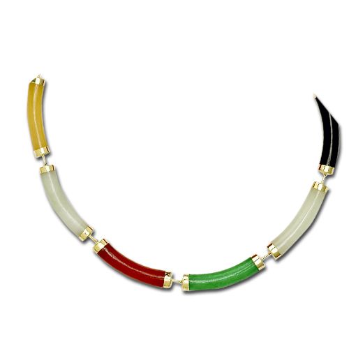 14KT Yellow Gold Longevity Mixed-Color Jade Curve Bracelet