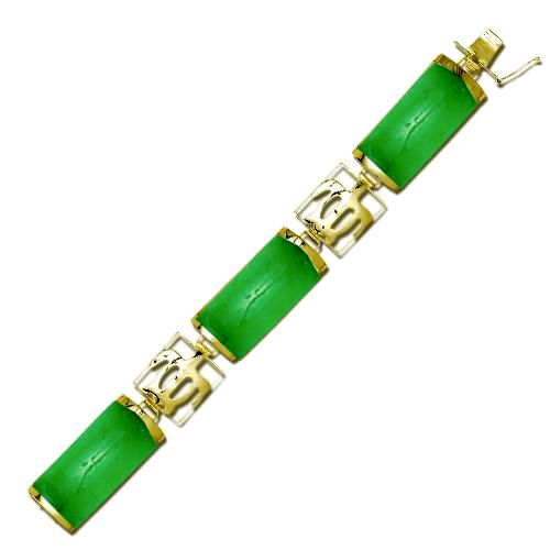 14KT Yellow Gold Hawaiian Honu Filigree with Green Jade Bar Bracelet