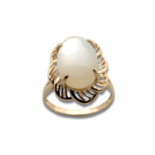 14KT Yellow Gold Cut-Out Flower Design with Oval Shaped MOP (Mother of Pearl Shell) Ring