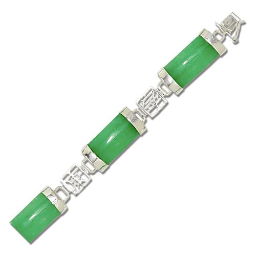 Sterling Silver Chinese Characters with Green Jade Bracelet