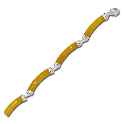 Sterling Silver Longevity Yellow Jade Tube Bracelet