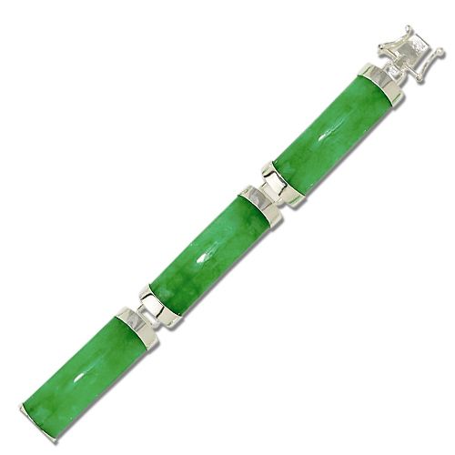 Sterling Silver Good Fortune Green Jade Bar Bracelet